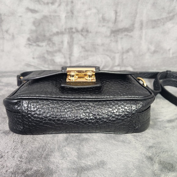 Pure Collection Crossbody Bag Black Pebbled Leather Small Adjustable Strap Latch - Picture 5 of 14